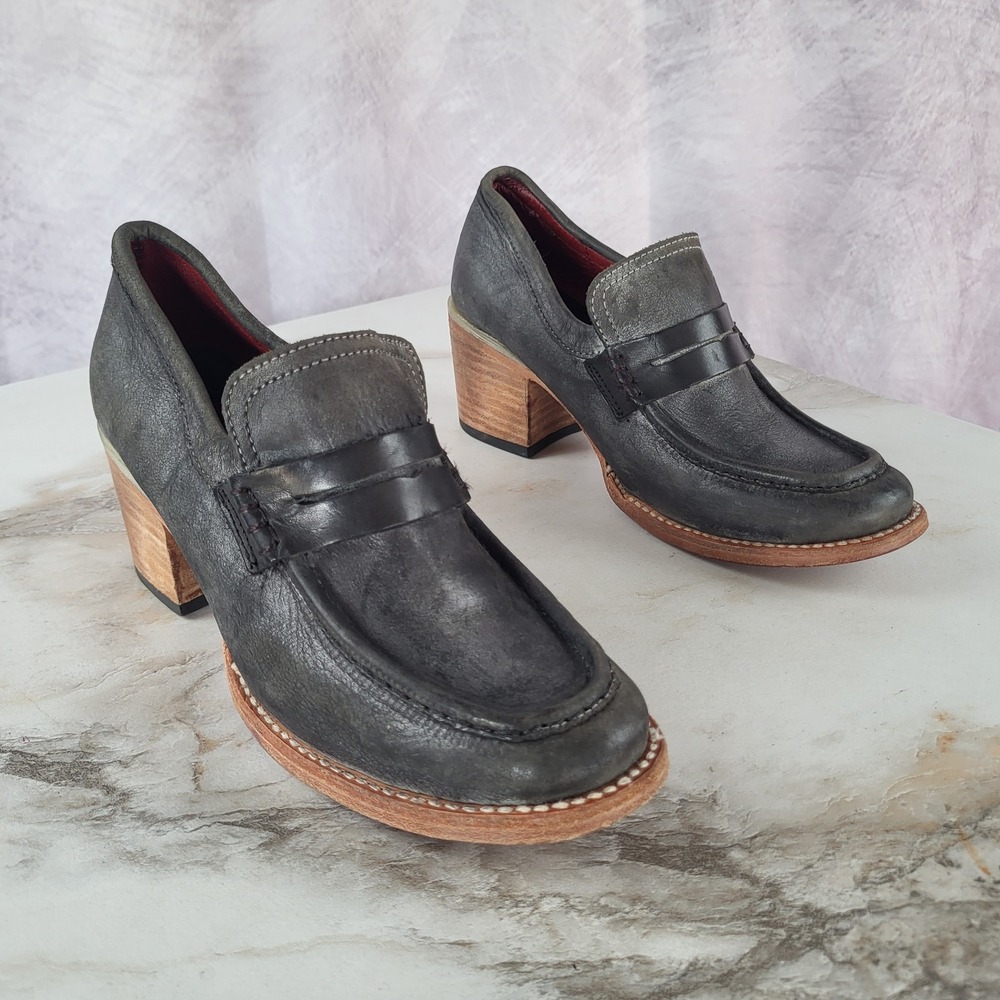 Freebird Chevelle Size 8 Chunky Heel Penny Loafers Smoke Charcoal Moc